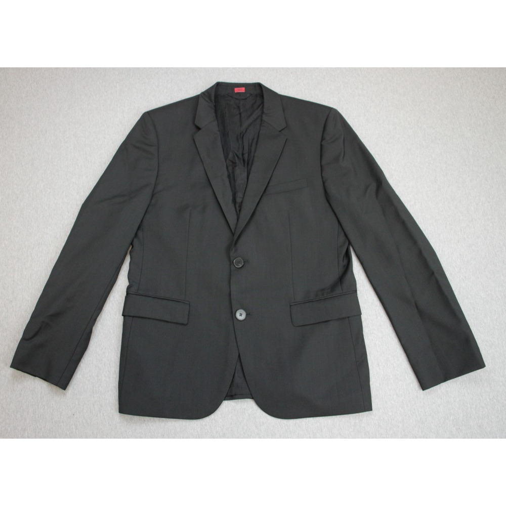 Hugo Boss Mens Blazer 40S Solid Black 100% Virgin‎ Wool 2 Button Red Label